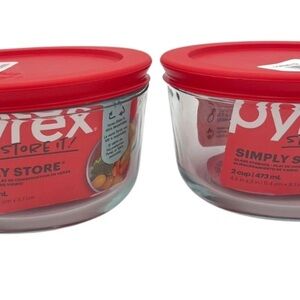 Lot Of 5: Pyrex 2-Cup Round Glass Storage Bowl With Lid